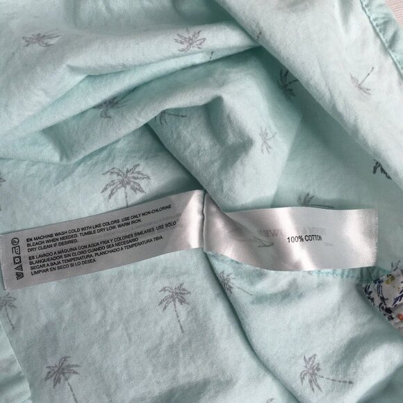 Denim & Flower Mens L Short Sleeve Button Down Shirt Baby Blue Palm Tree Print - Picture 13 of 13